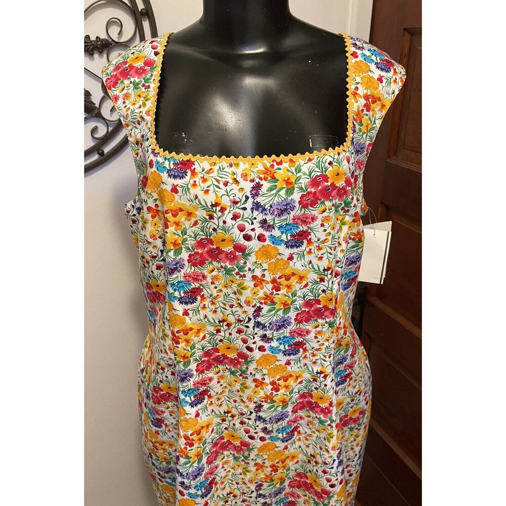 Size 16 Spenser Jeremy New Floral Cotton Dress Rickrack Trim Retro Style - Picture 4 of 9